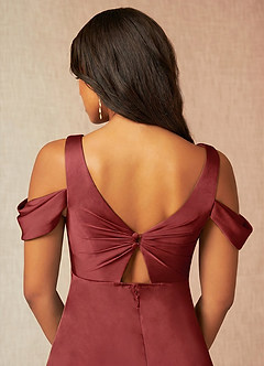 Azazie Rhea vestidos de dama de honor de maternidad Vestido Línea A Off The Shoulder Plisado Largo hasta el suelo Satén Elástico image7