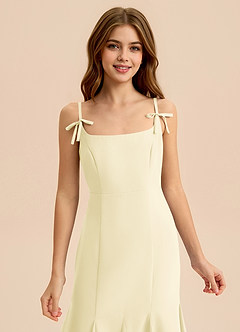 Azazie Evey Junior Vestido de Sorbete De Limón de Gasa de Corte Sirena con Plisado image6