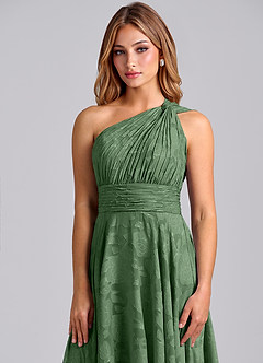 Azazie Charlize 신부 들러리 드레스 A라인 한쪽 어깨 플로럴 번아웃 바닥 길이 드레스 image6