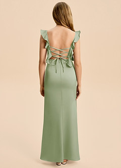 Azazie Jessamine Junior Dusty Sage A-Line Ruched Stretch Satin Dress image2