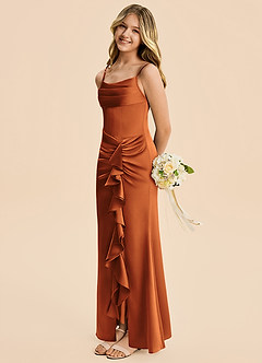 Azazie Rosalia Junior Cinnamon Sheath Pleated Stretch Satin Dress image4