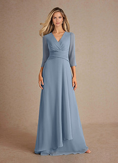 Azazie Mayfield Mother of the Bride Dresses Dusty Blue A-Line Pleated Chiffon Dress image6