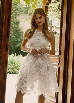 Azazie Cyra Wedding Dresses Diamond White A-Line Lace Dress image2