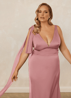 Christian Siriano Bridal for Azazie 1011 Bridesmaid Dresses Dusty Rose Mermaid Bow Stretch Satin Dress image13