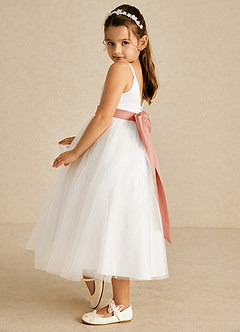 Azazie Lea vestidos de niña de las flores Vestido de Mai Tai de Tul de Corte En A con Tirante Espagueti image4