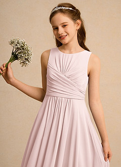 Azazie Ducky Girls Formal Flower Girl Dresses Blushing Pink A-Line Pleated Chiffon Dress image3