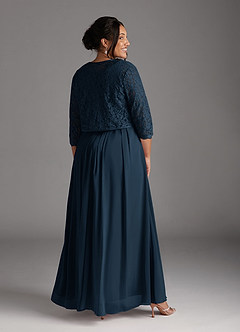 Azazie Ainsling Mother of the Bride Dresses Dark Navy A-Line Square Neckline Lace Chiffon Dress image6