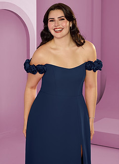 Barbie ♥ Azazie Bridesmaid Dresses Dark Navy A-Line Off the Shoulder Chiffon Convertible Dress image16