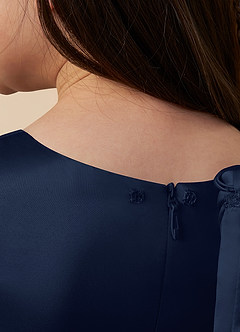Azazie Bo Peep Flower Girl Dresses Dark Navy A-Line Bow Matte Satin Dress image6