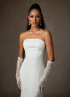 Azazie Shivon Robes de mariée Robe Fourreau en Jacquard Floral Sans bretelles Blanc De Diamant image3