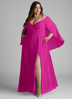 Azazie Cienna Bridesmaid Dresses Fuchsia A-Line Off the Shoulder Chiffon Dress image9