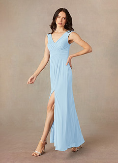 Azazie Andi Mother of the Bride Dresses Sky Blue A-Line Pleated Mesh Dress image2