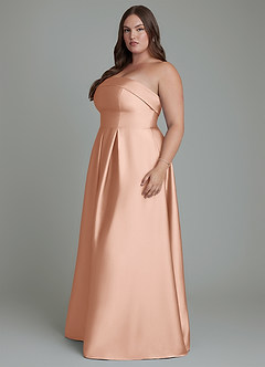 Azazie Lucienne Bridesmaid Dresses Rose Gold A-Line Strapless Stretch Satin Convertible Dress image11