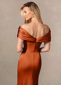 Azazie Auberdeen Mother of the Bride Dresses Burnt Orange Mermaid Pleated Stretch Satin Dress image6