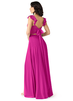 Azazie Everett Vestidos de damas de honor Vestido de Fucsia de Gasa de Corte en A con Cuello en V fruncido image2