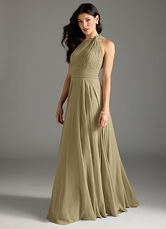 Azazie Charlize Bridesmaid Dresses Moss Green A-Line One Shoulder Chiffon Dress image4