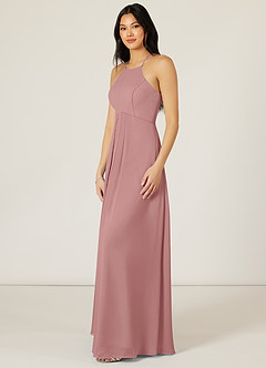 Azazie Sarah Abiti da Damigella Abito Impero in Chiffon Plissettato Rosa Polverosa image4