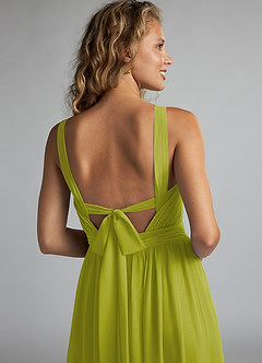 Azazie Aziza At-home Try On Dresses Wisteria A-Line V-Neck Pleated Chiffon Dress image6