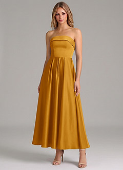 Azazie Lucienne Suknie dla druhen Linia A Pofałdowany Satyna elastyczna Długość kostki Sukienka image1