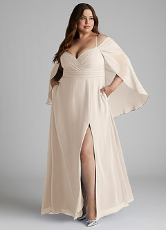 Azazie Cienna Bridesmaid Dresses White Alabaster A-Line Long Sleeve Chiffon Dress image9