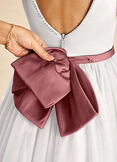 Azazie Seline Flower Girl Dresses Ivory Amethyst A-Line Bow Tulle Dress image3