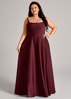 Azazie Shaude Bridesmaid Dresses Cabernet A-Line Pleated Stretch Satin Dress image12