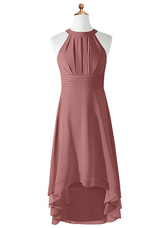 Azazie Linna Junior Vestido de Rosa Del Desierto de Gasa de Corte En A con Plisado image5