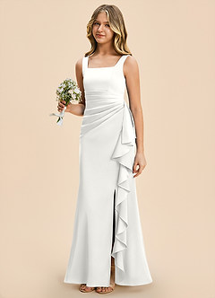 Azazie Adrienne Junior Robe Fourreau en Satin extensible Plissé Blanc image1