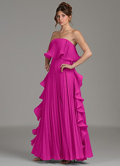 Azazie Alexia Bridesmaid Dresses Fuchsia A-Line Ruched Chiffon Dress image3