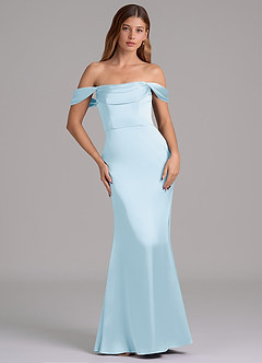 Azazie Miley Bridesmaid Dresses Sky Blue Mermaid Off the Shoulder Stretch Satin Convertible Dress image3