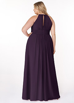 Azazie Bonnie Bridesmaid Dresses Plum A-Line Keyhole Ruched Chiffon Dress image7
