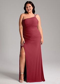 Azazie Eren Bridesmaid Dresses Pomegranate Sheath One Shoulder Chiffon Dress image10