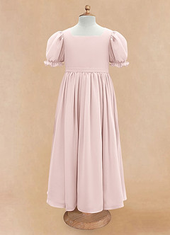 Azazie Joss Flower Girl Dresses Blushing Pink A-Line with Sleeves Chiffon Dress image5