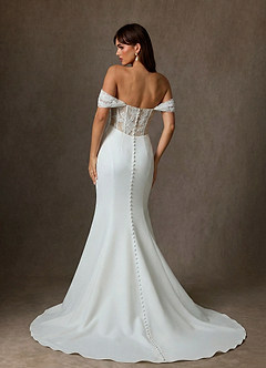 Azazie Yamelle Hochzeitskleider Meerjungfrau-Linie Schulterfrei Satin Kleid Diamantweiß Nude image7