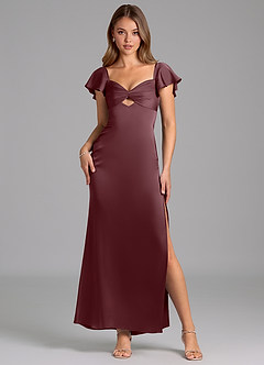 Azazie Demia Brautjungfernkleider Etui Herzausschnitt Stretch-Satin Kleid Sangria image1
