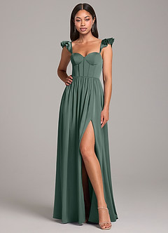 Azazie Denisse Bridesmaid Dresses Sea Moss A-Line Ruched Stretch Satin Dress image4
