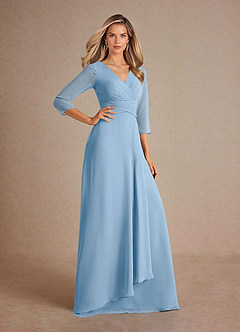 Azazie Mayfield Mère de la mariée Robes Robe Trapèze en Mousseline de soie Plissée Poudre Bleue image4