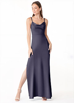 Azazie Alaija Bridesmaid Dresses Stormy Mermaid Side Slit Stretch Satin Dress image2