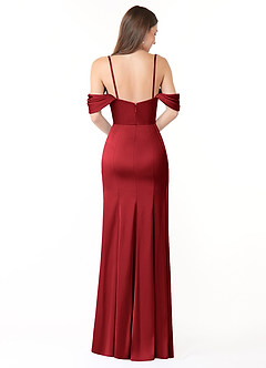 Azazie Amyra Jurken voor bruidsmeisjes Converteerbaar Jurk van Stretch Satijn met Zeemeermin Off-shoulder Scharlaken image2
