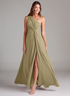 Azazie Brooke Abiti da Damigella Abito A-Line in Chiffon Monospalla Verde Muschio image3