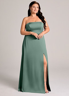 Azazie Wren Bridesmaid Dresses Eucalyptus A-Line Strapless Stretch Satin Convertible Dress image10