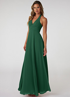 Azazie Tessie Bridesmaid Dresses Dark Green A-Line V-Neck Pleated Chiffon Dress image3