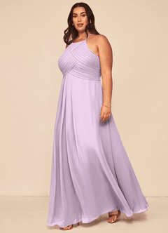 Azazie Ginger Abiti da Damigella Abito A-Line in Chiffon con Scollo Halter a Pieghe Lilla Glassato image9