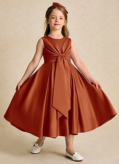 Azazie Lady Flower Girl Dresses Paprika A-Line Pleated Matte Satin Dress image3