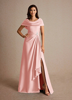 Azazie Branford Mother of the Bride Dresses Powder Pink A-Line Pleated Stretch Satin Dress image5