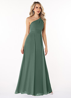 Azazie Dallas Bridesmaid Dresses Sea Moss A-Line One Shoulder Chiffon Dress image3