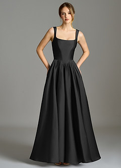 Azazie Verina Bridesmaid Dresses Black A-Line Pleated Stretch Satin Dress image3