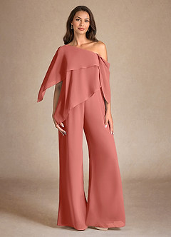 Azazie Halima Mother of the Bride Dresses Salmon Pink Jumpsuit/Pantsuit Side Slit Chiffon Dress image1