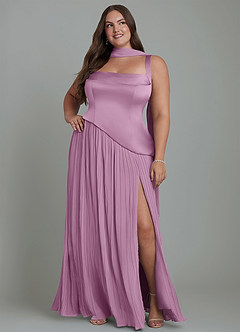 Azazie Stephanie Vestidos de damas de honor Vestido Glicinia de Satén Elástico de Línea A con Plisado image15