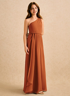 Azazie Tilda Girls Formal Jurken voor bloemenmeisjes Kolom Jurk van Chiffon One-Shoulder Kaneel image1